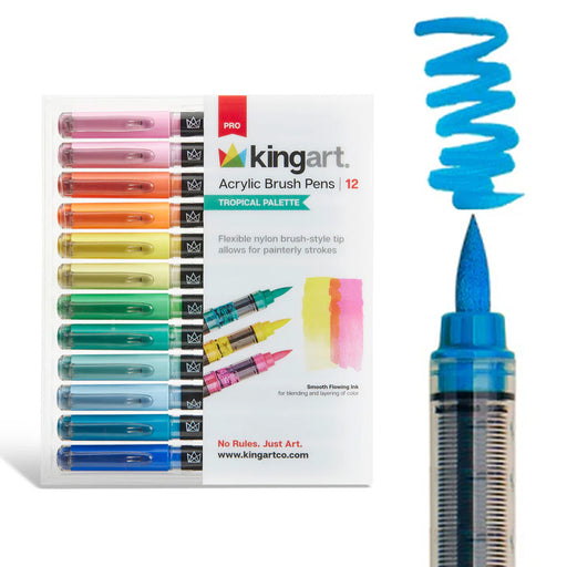 Acrylic Paint Brush Tip Pens - 12 Tropical Colors - MARKERS & PENS - KINGART