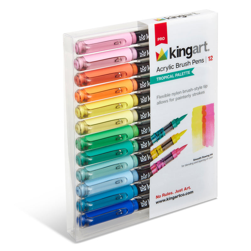 Acrylic Paint Brush Tip Pens - 12 Tropical Colors - MARKERS & PENS - KINGART