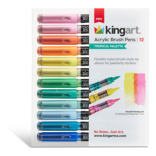 Acrylic Paint Brush Tip Pens - 12 Tropical Colors - MARKERS & PENS - KINGART