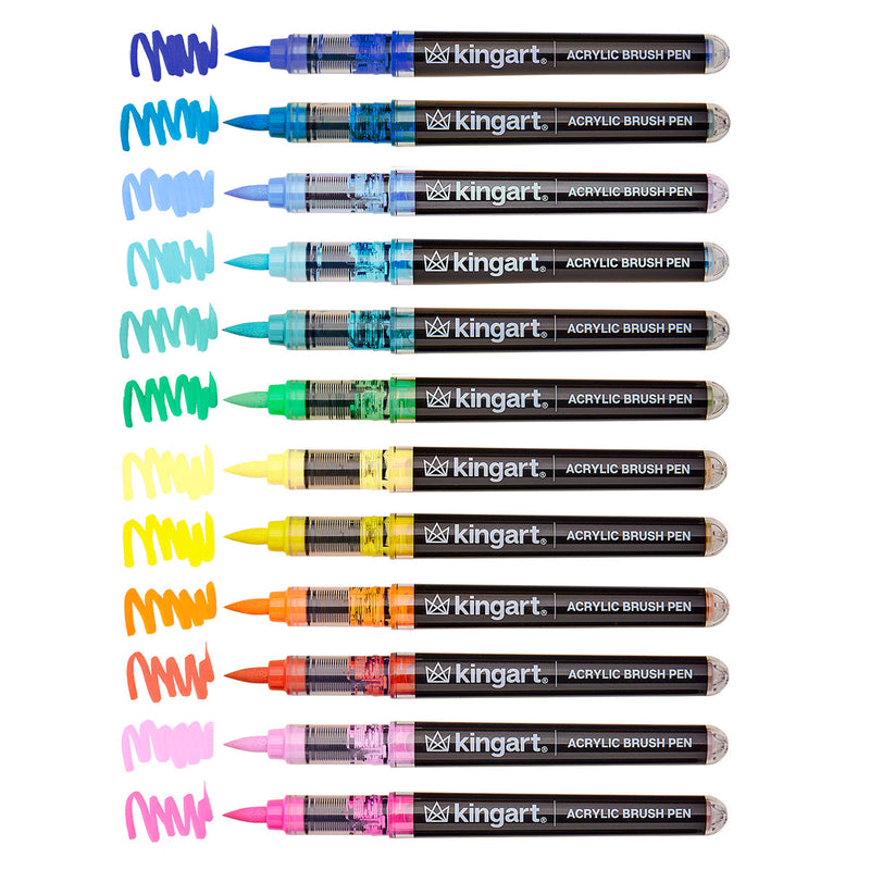 Acrylic Paint Brush Tip Pens - 12 Tropical Colors - MARKERS & PENS - KINGART