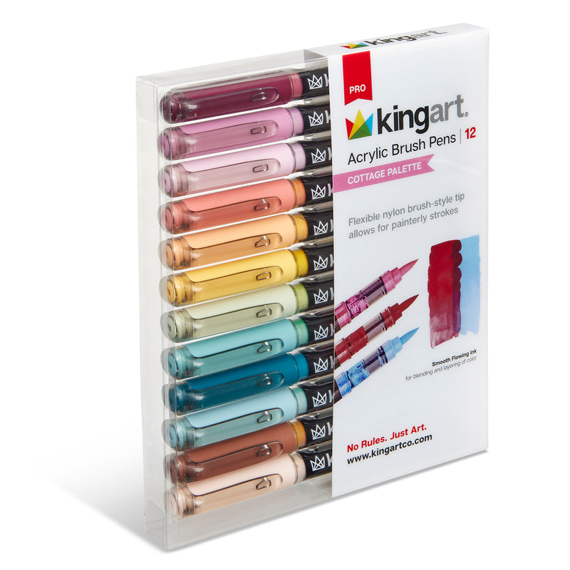 Acrylic Paint Brush Tip Pens - 12 Cottage Colors - MARKERS & PENS - KINGART
