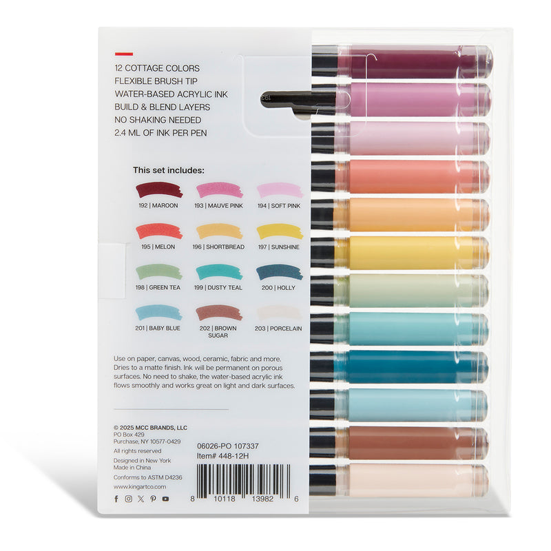 Acrylic Paint Brush Tip Pens - 12 Cottage Colors - MARKERS & PENS - KINGART