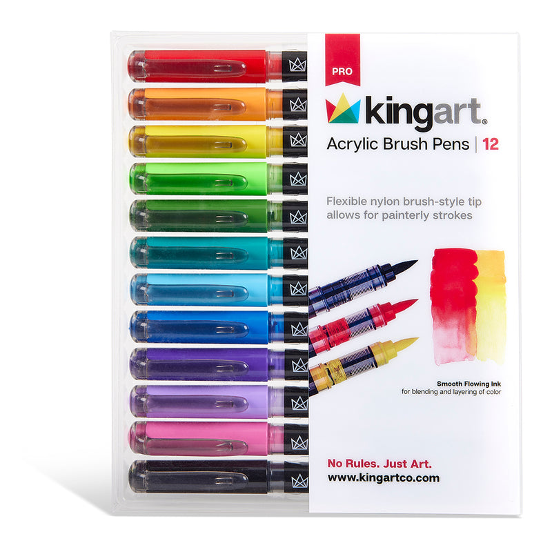PRO Acrylic Paint Brush Pens 12 Colors - Pro - KINGART®