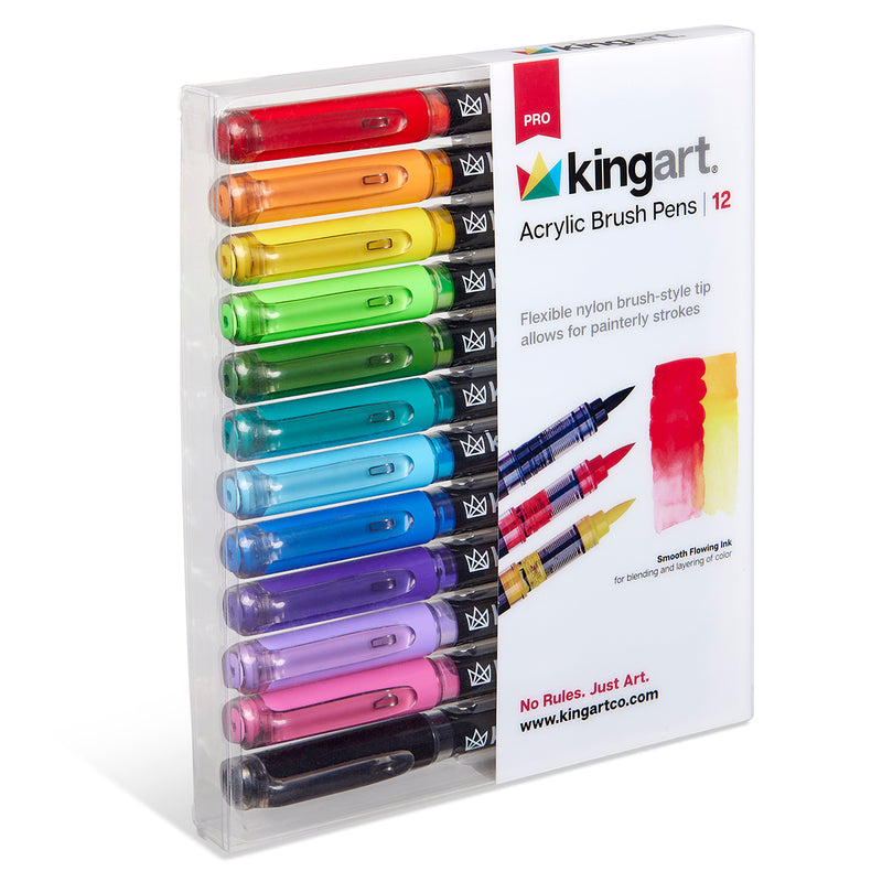 PRO Acrylic Paint Brush Pens 12 Colors - Pro - KINGART®