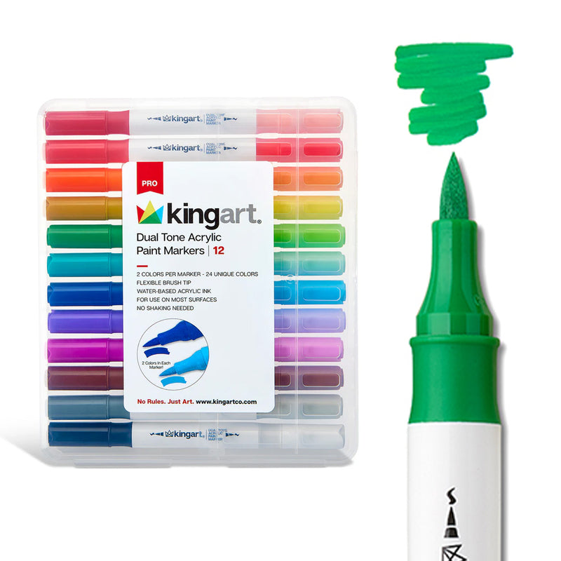 Dual Tone Acrylic Markers 12 Pens / 24 Colors - Pro - KINGART