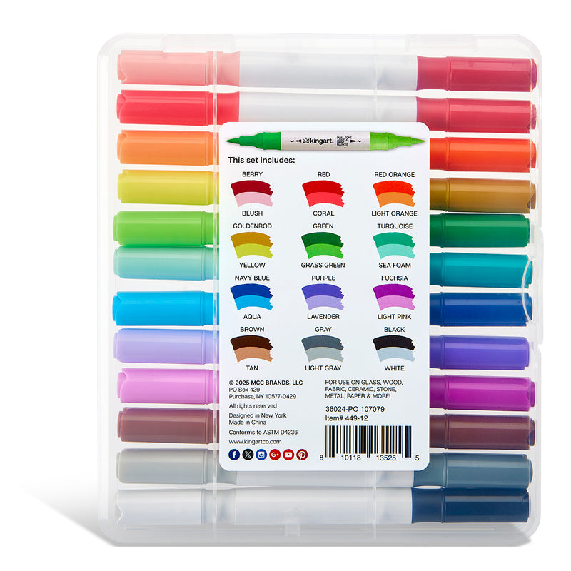 PRO Dual Tone Acrylic Paint Markers, 12 Pens, 24 Colors - Pro - KINGART®