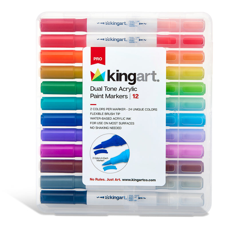 PRO Dual Tone Acrylic Paint Markers, 12 Pens, 24 Colors - Pro - KINGART®