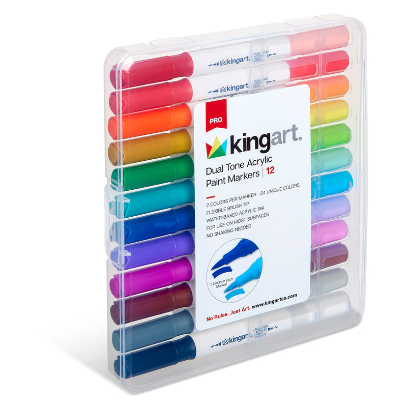 PRO Dual Tone Acrylic Paint Markers, 12 Pens, 24 Colors - Pro - KINGART®