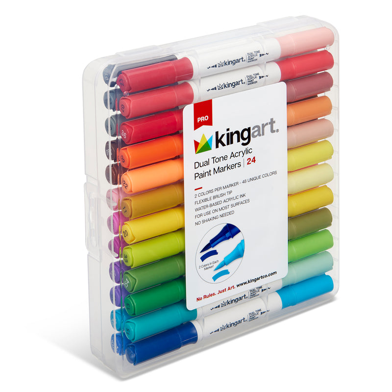 Dual Tone Acrylic Paint Markers – 24 Markers, 48 Colors, Brush Tip - MARKERS & PENS - KINGART
