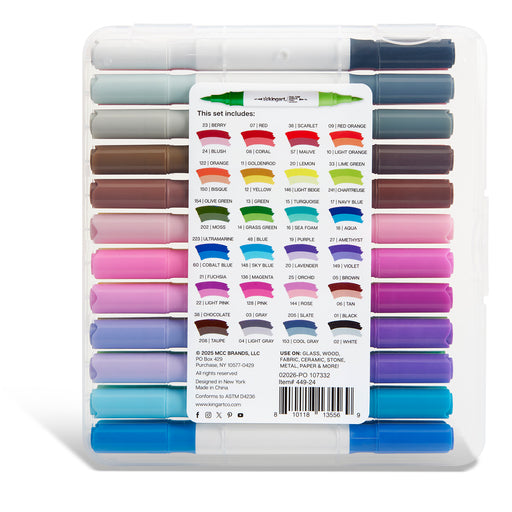 Dual Tone Acrylic Paint Markers – 24 Markers, 48 Colors, Brush Tip - MARKERS & PENS - KINGART