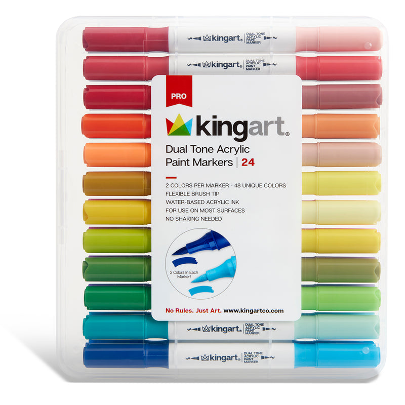 Dual Tone Acrylic Paint Markers – 24 Markers, 48 Colors, Brush Tip - MARKERS & PENS - KINGART
