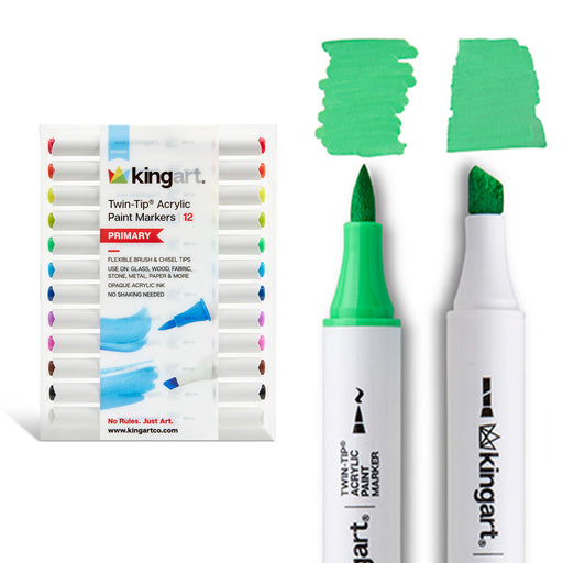 Twin-Tip® Acrylic Paint Markers – Primary Color Set – Brush & Chisel Tips - MARKERS & PENS - KINGART