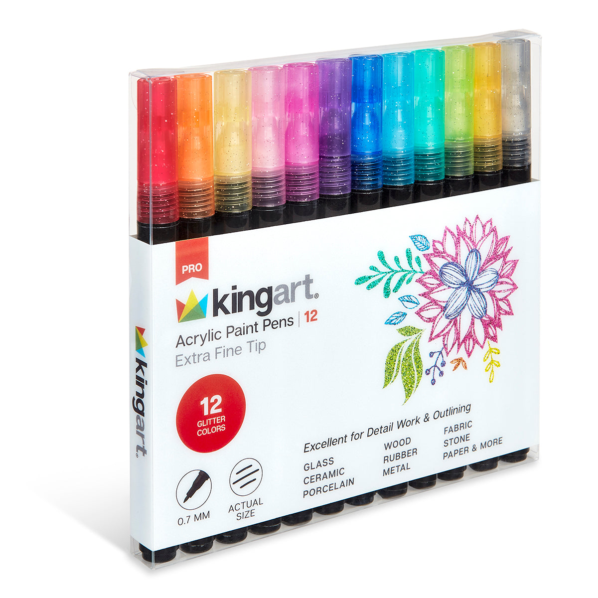 KINGART® PRO Extra Fine Point Acrylic Glitter Paint Pen Markers