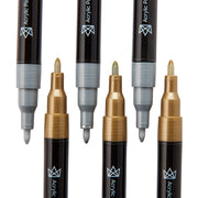 KINGART® Extra Fine Point Acrylic Paint Pen Markers, Permanent Ink, Silver & Gold, Set of 6 (3 each) - Studio - KINGART