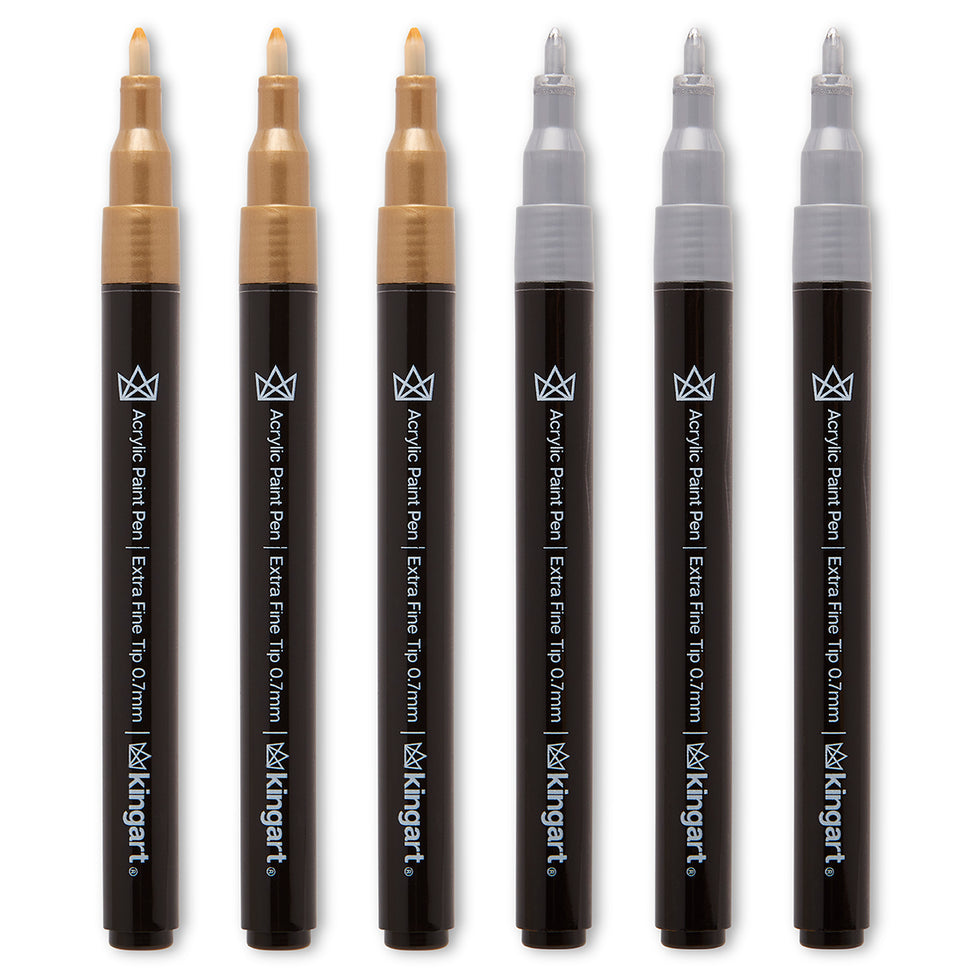 KINGART® PRO Extra Fine Point Acrylic Paint Pen Markers, Silver & Gold