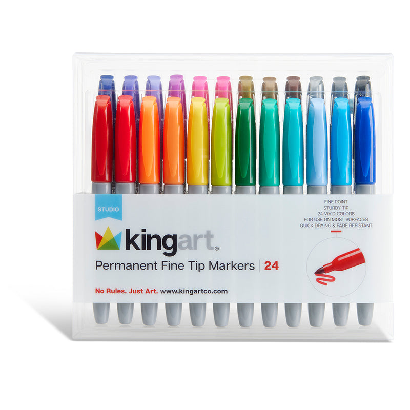 Permanent Fine Tip Markers 24 Colors - Studio - KINGART