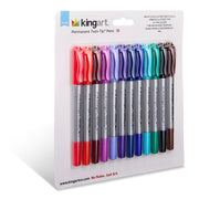 KINGART® Studio Permanent Fine & Ultra Fine Point Twin-Tip™ Pens, Set of 12 Unique & Vivid Colors - Studio - KINGART