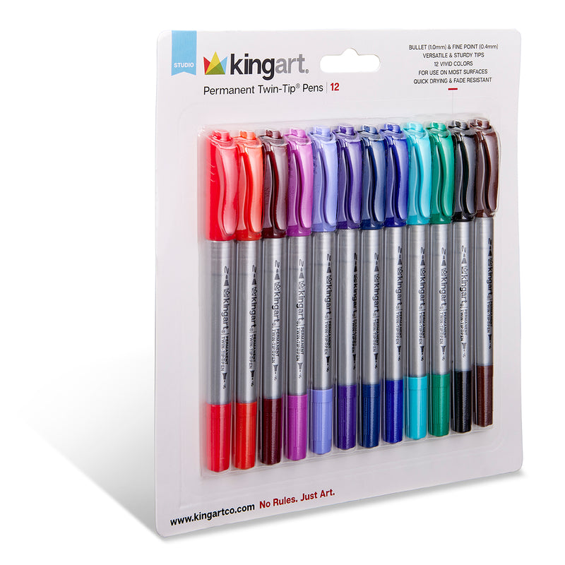 KINGART® Studio Permanent Fine & Ultra Fine Point Twin-Tip™ Pens, Set of 12 Unique & Vivid Colors - Studio - KINGART