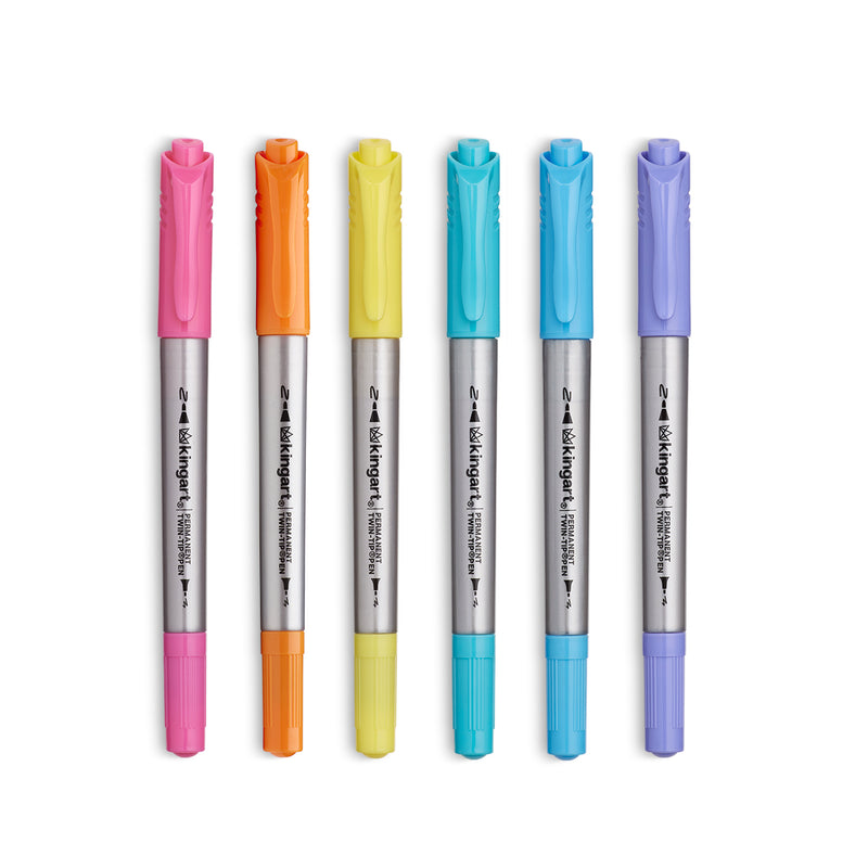 KINGART® Studio Permanent Fine & Ultra-Fine Point Twin-Tip™ Pens, Set of 6 Unique & Vivid Fashion Colors - Studio - KINGART
