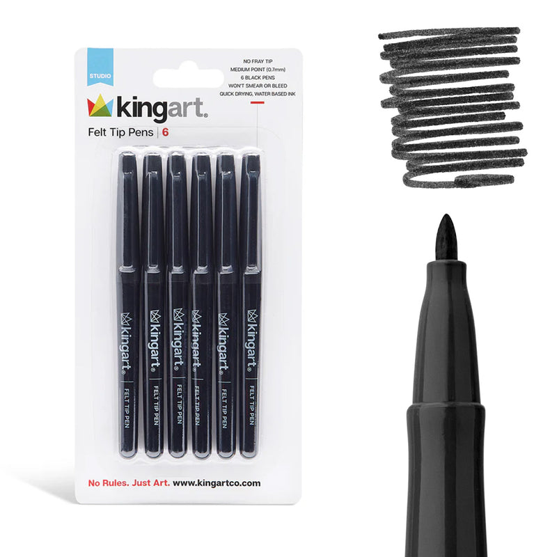 Felt Tip Black Ink Pens 6 pc