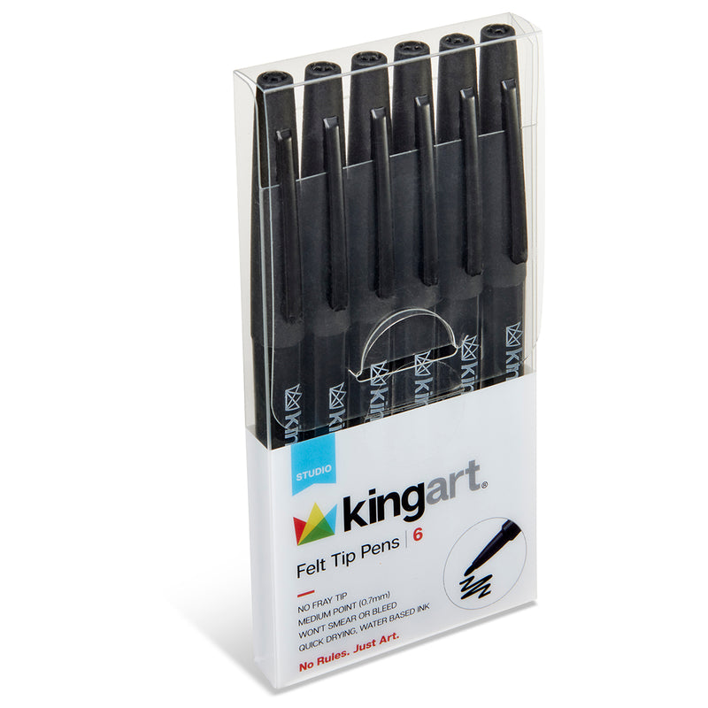 Felt Tip Black Ink Pens - 6 pc