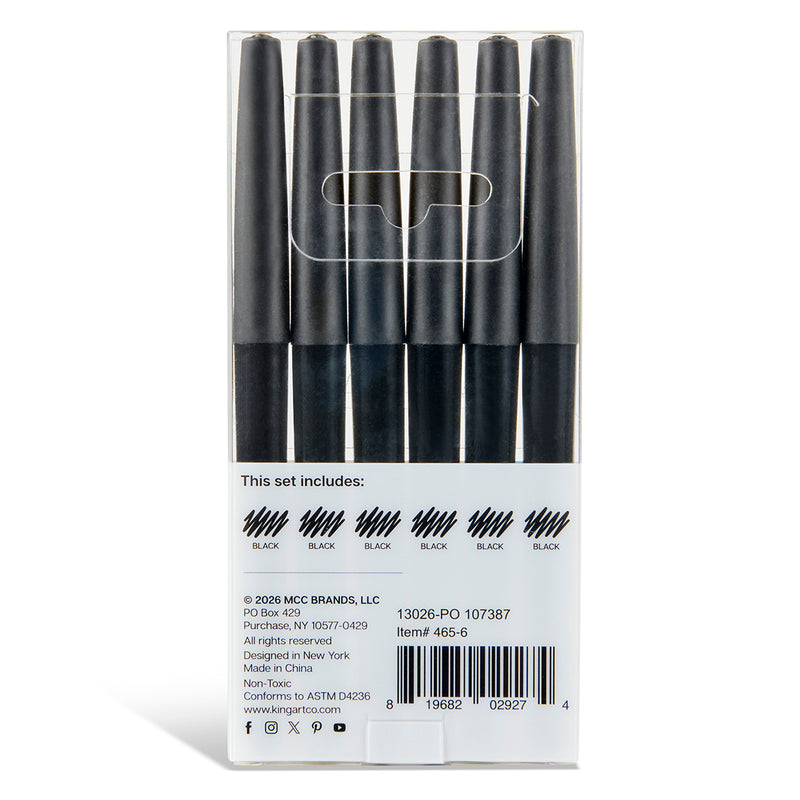 Felt Tip Black Ink Pens - 6 pc