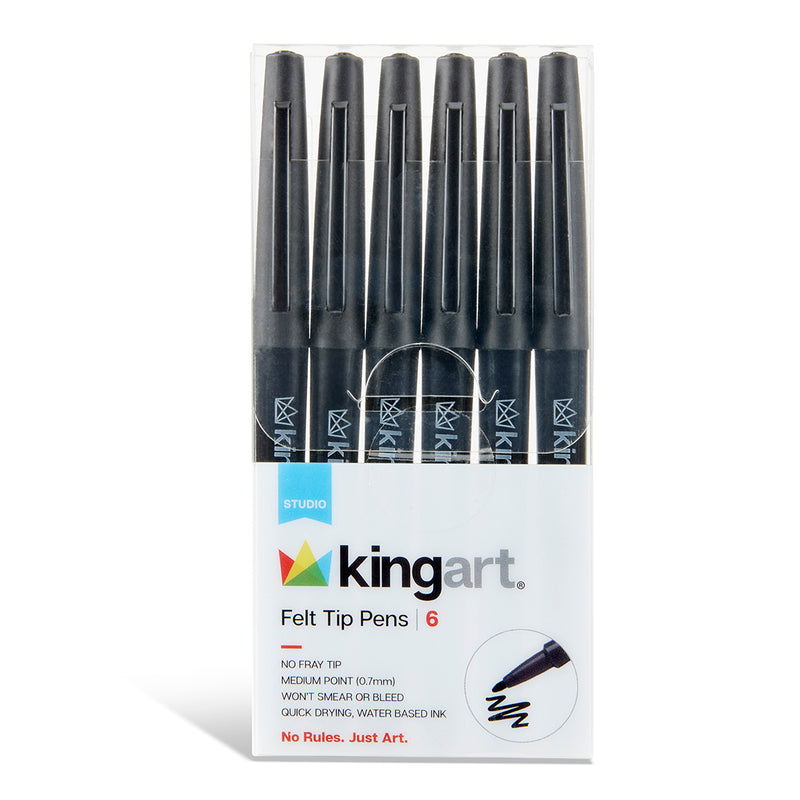 Felt Tip Black Ink Pens - 6 pc
