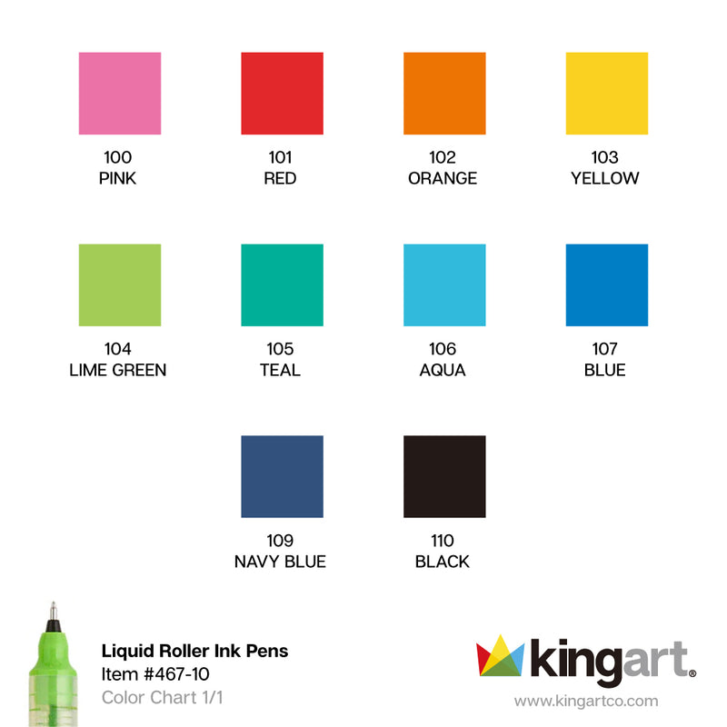 Liquid Roller Ink Pens - Singles - 12 Colors - MARKERS & PENS - KINGART