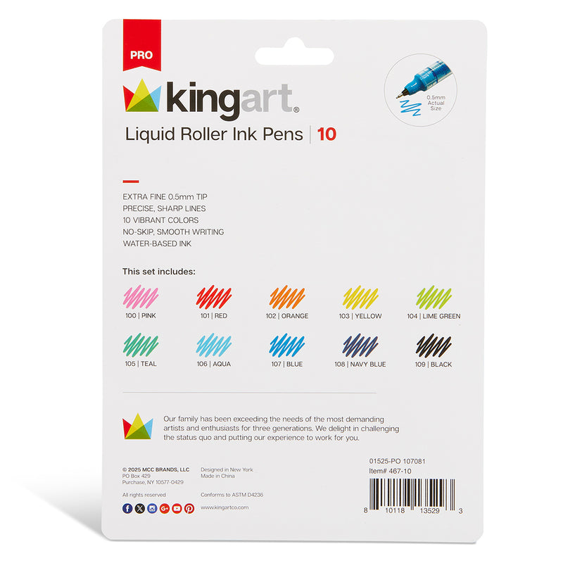 PRO Liquid Roller Ink Pens, 10 Colors - Pro - KINGART®