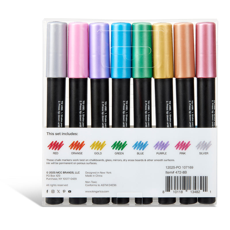 Liquid Chalk Markers 8 Metallic Colors - Studio - KINGART