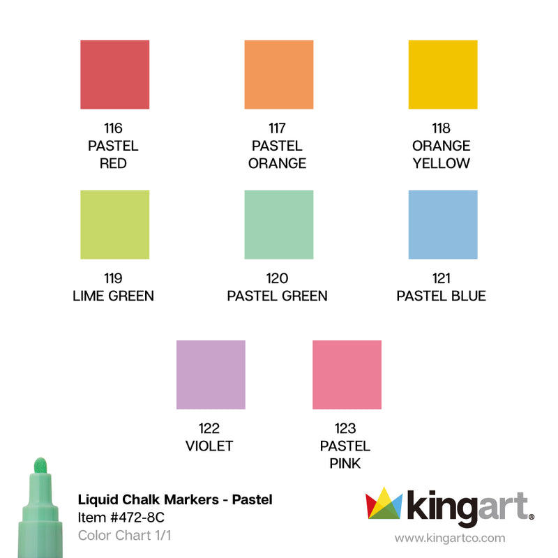 Liquid Chalk Markers 8 Pastel Colors - Studio - KINGART