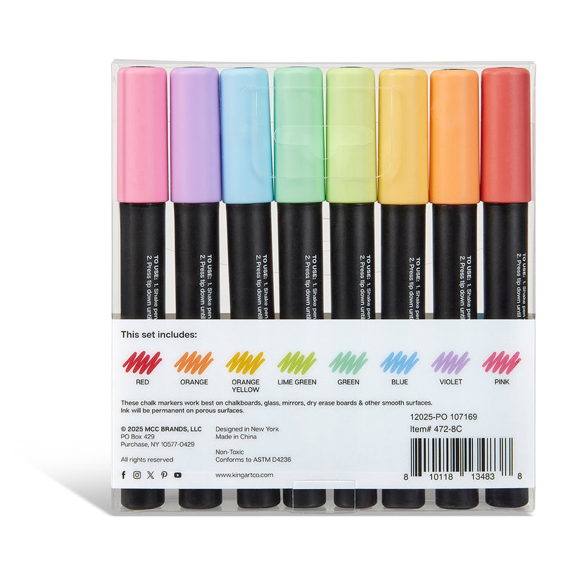 Liquid Chalk Markers 8 Pastel Colors - Studio - KINGART