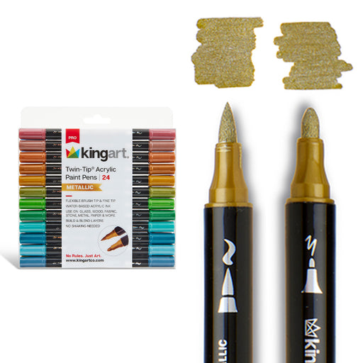 Acrylic Paint Pens – Twin-Tip - 24 Metallic Colors, Brush & Fine Tip - MARKERS & PENS - KINGART