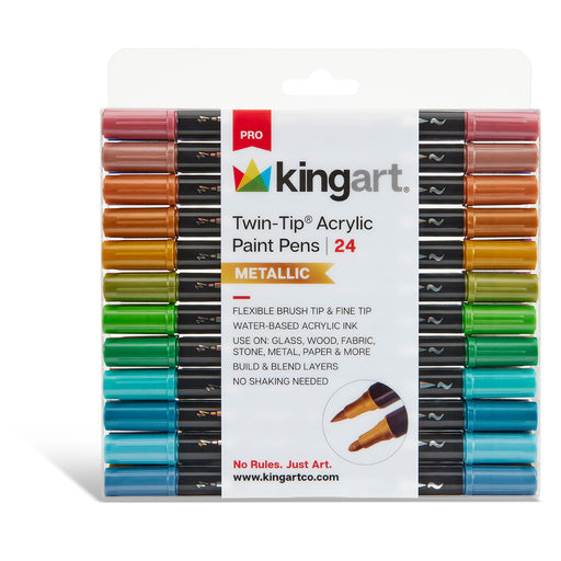24 PC. METALLIC TWIN-TIP ACRYLIC PAINT PENS BRUSH & FINE ACETATE -  - MAIN GOLD LTD.