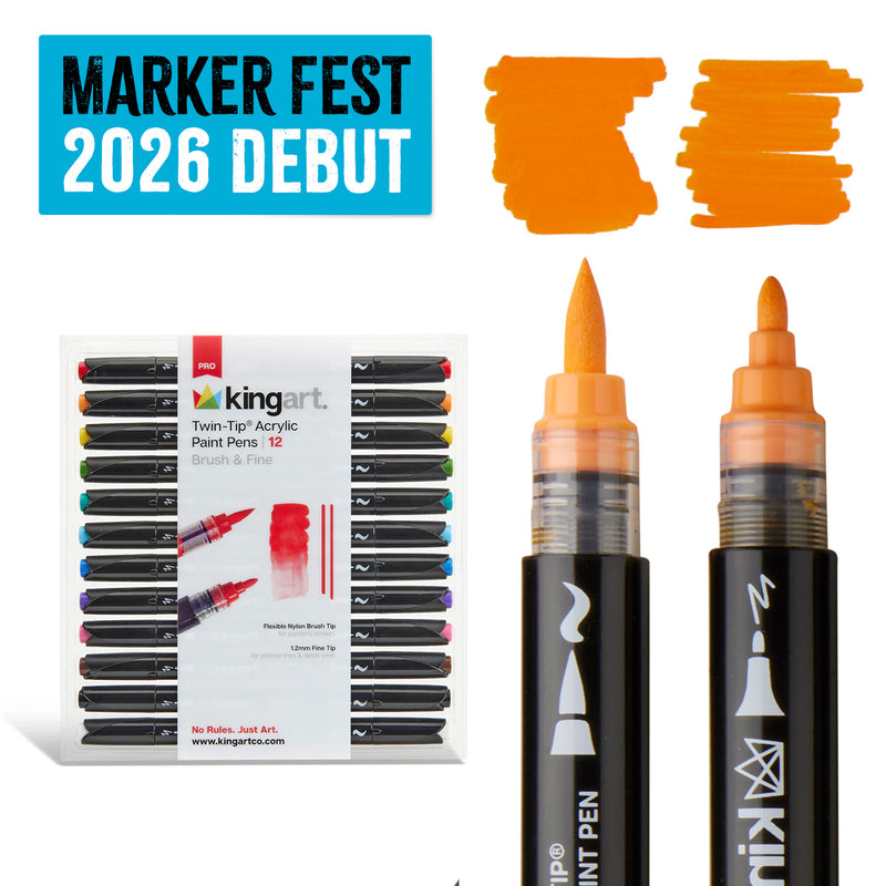 Twin-Tip Acrylic Paint Brush Pens - 12 Classic Colors - MARKERS & PENS - KINGART