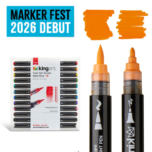 Twin-Tip Acrylic Paint Brush Pens - 12 Classic Colors - MARKERS & PENS - KINGART