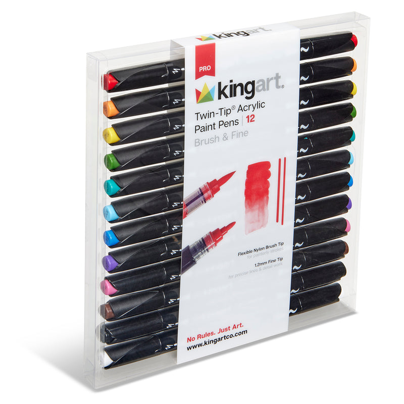 Twin-Tip Acrylic Paint Brush Pens - 12 Classic Colors - MARKERS & PENS - KINGART