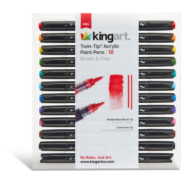 Twin-Tip Acrylic Paint Brush Pens - 12 Classic Colors - MARKERS & PENS - KINGART