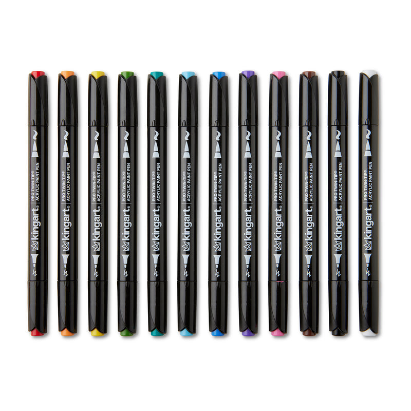 Twin-Tip Acrylic Paint Brush Pens - 12 Classic Colors - MARKERS & PENS - KINGART