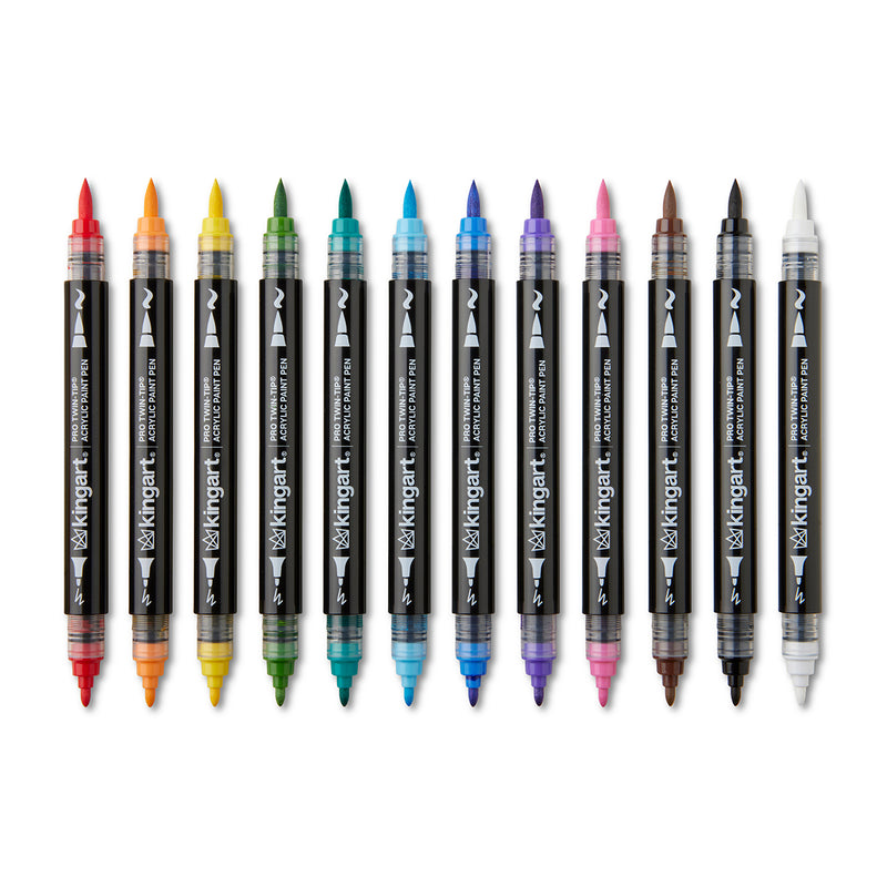 Twin-Tip Acrylic Paint Brush Pens - 12 Classic Colors - MARKERS & PENS - KINGART