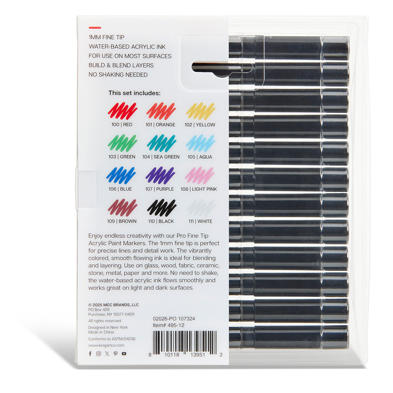 Acrylic Paint Markers - Fine Tip - 12 Classic Colors