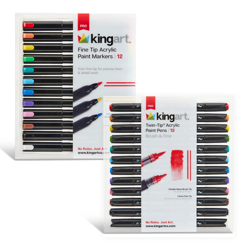PRO Fine Tip Acrylic Bundle – Detail + Twin-Tip Paint Pens (24 Pieces) - MARKERS & PENS - KINGART