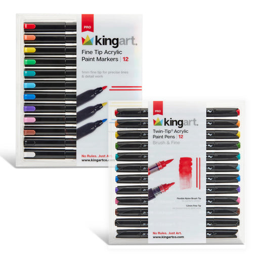 PRO Fine Tip Acrylic Bundle – Detail + Twin-Tip Paint Pens (24 Pieces) - MARKERS & PENS - KINGART