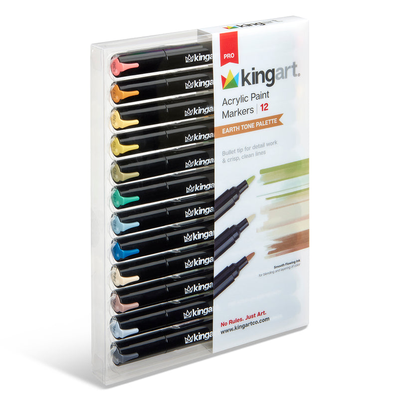 PRO Acrylic Paint Markers - Bullet Tip - 12 Earth Tones - MARKERS & PENS - KINGART
