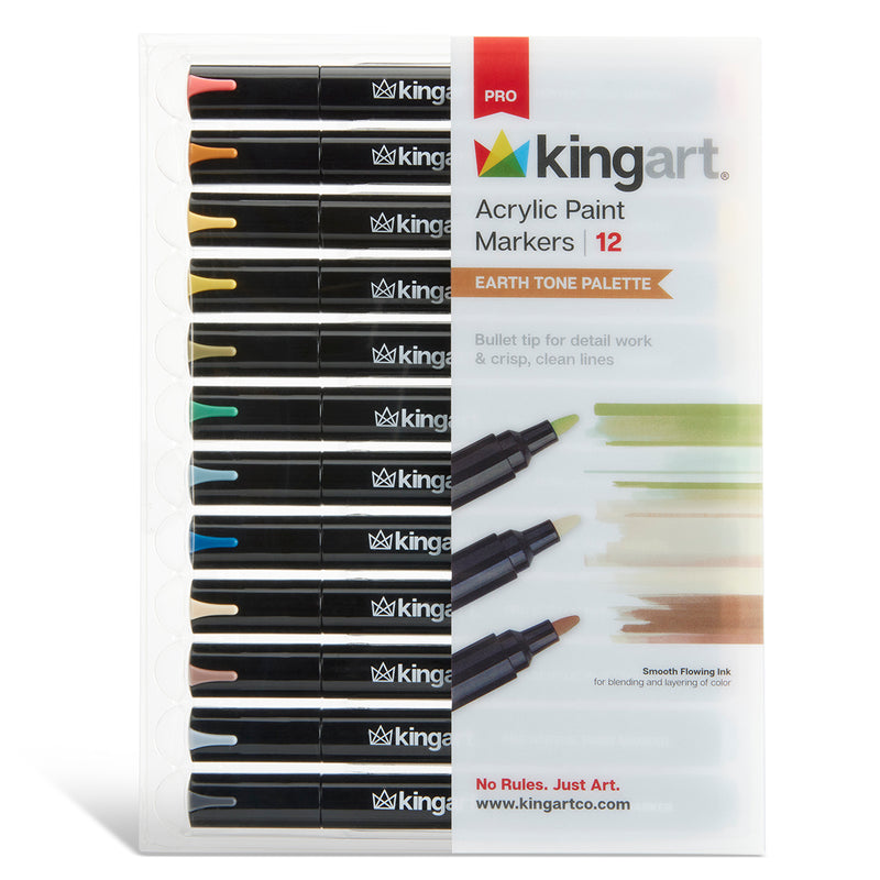 PRO Acrylic Paint Markers - Bullet Tip - 12 Earth Tones - MARKERS & PENS - KINGART