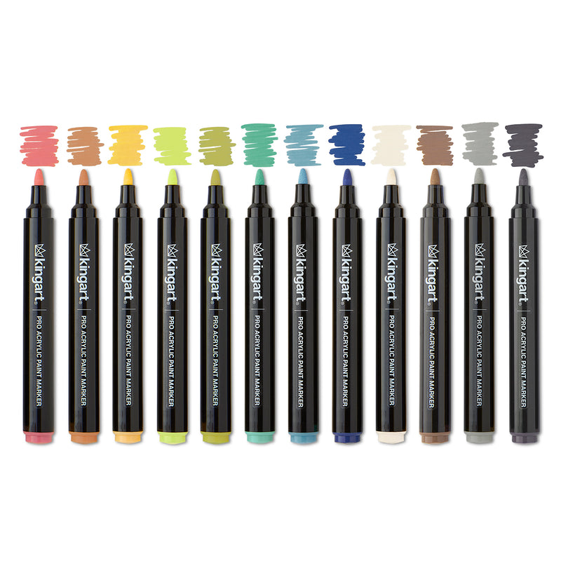 PRO Acrylic Paint Markers - Bullet Tip - 12 Earth Tones - MARKERS & PENS - KINGART