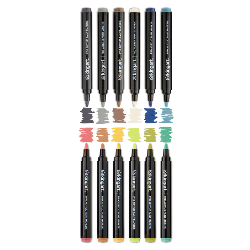 PRO Acrylic Paint Markers - Bullet Tip - 12 Earth Tones - MARKERS & PENS - KINGART