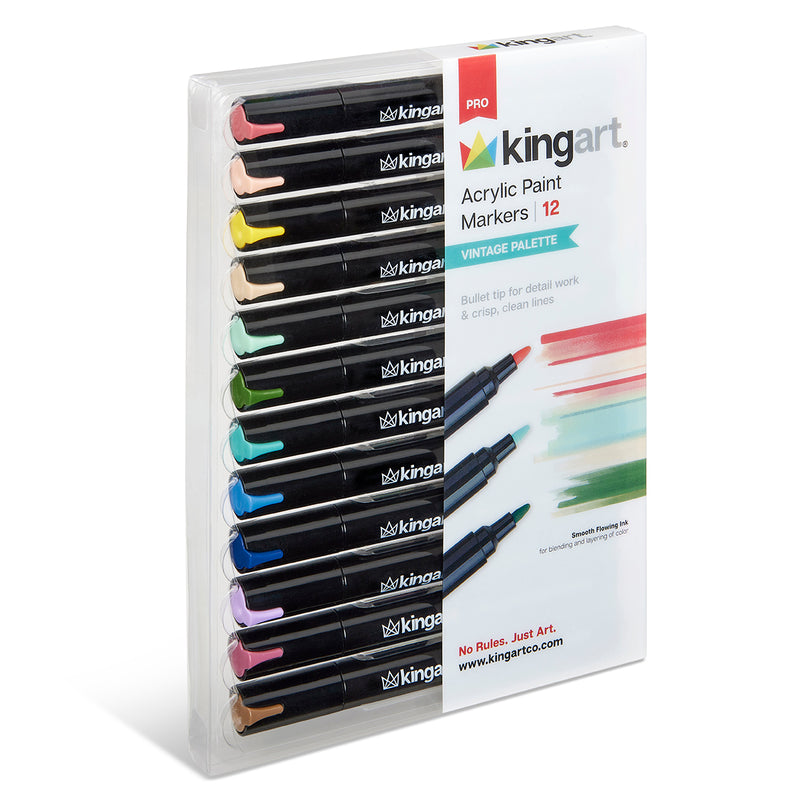 PRO Acrylic Paint Markers 12 Vintage Colors - MARKERS & PENS - KINGART