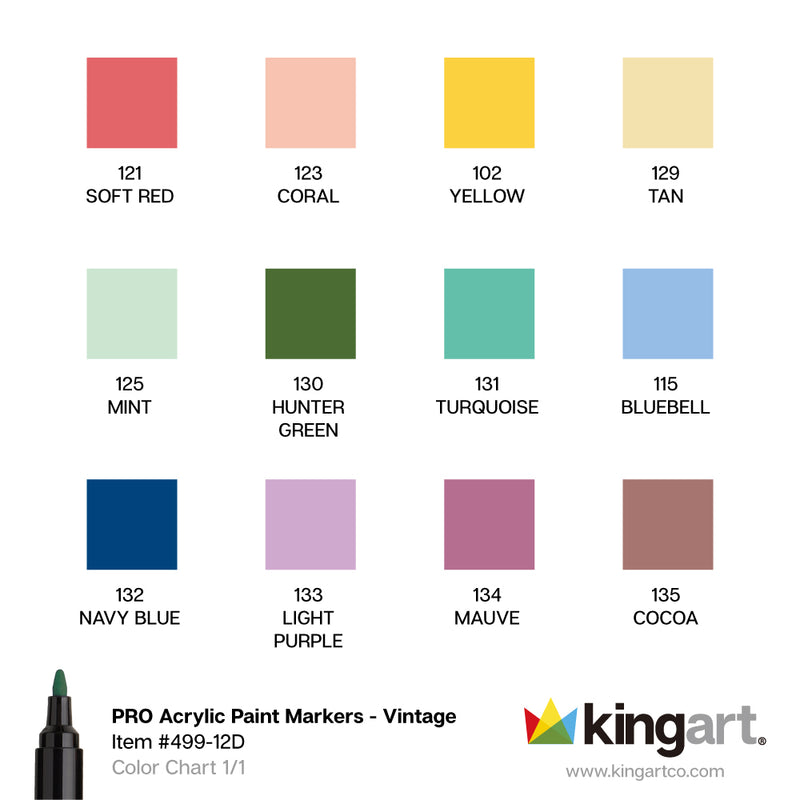 Acrylic Paint Markers - 12 Vintage Colors - MARKERS & PENS - KINGART
