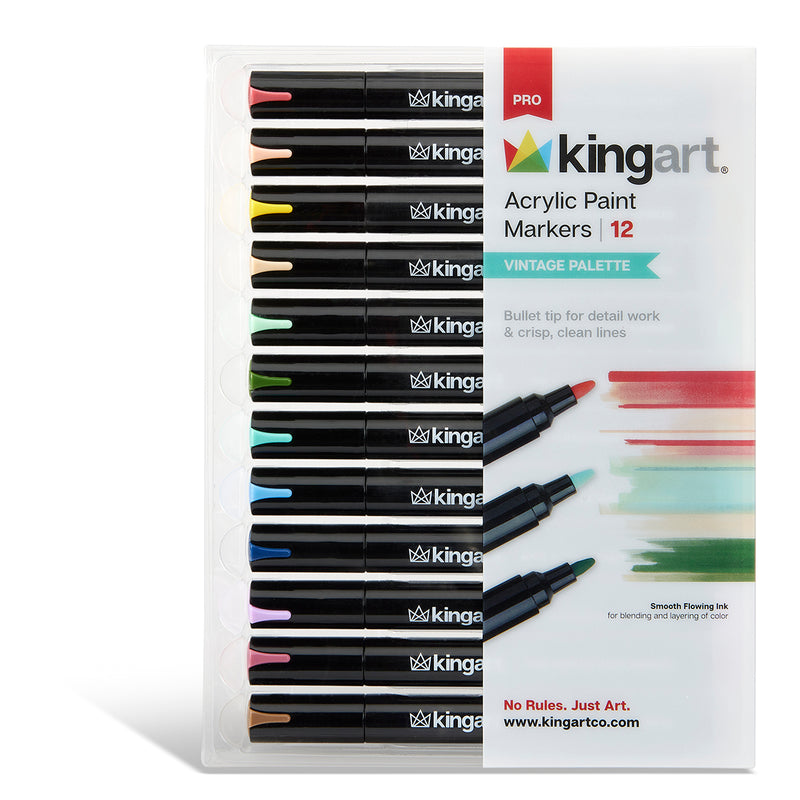 PRO Acrylic Paint Markers 12 Vintage Colors - MARKERS & PENS - KINGART